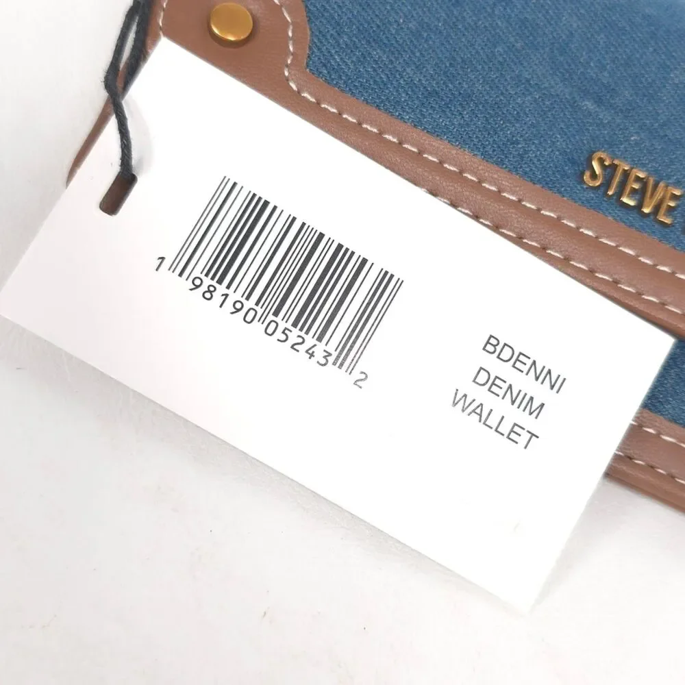STEVE MADDEN Women's New Denim Snap Zip Wallet Blue Brown BDENNI
